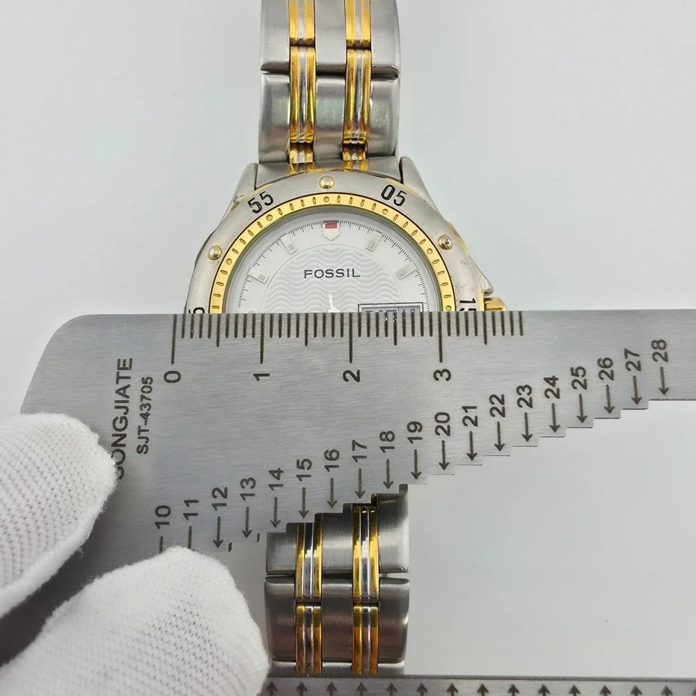 FOSSIL Watch 'Route of the Famous 400' Car Tin Papers Silver Gold Tone 7.5